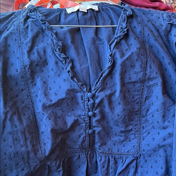 LOFT Dark Blue Ruffled Blouse - Picture 4 of 6